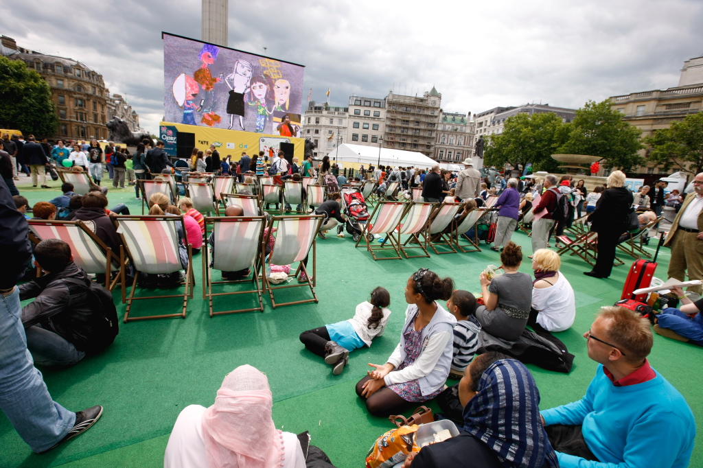 Crowd watching Tate Movie Project